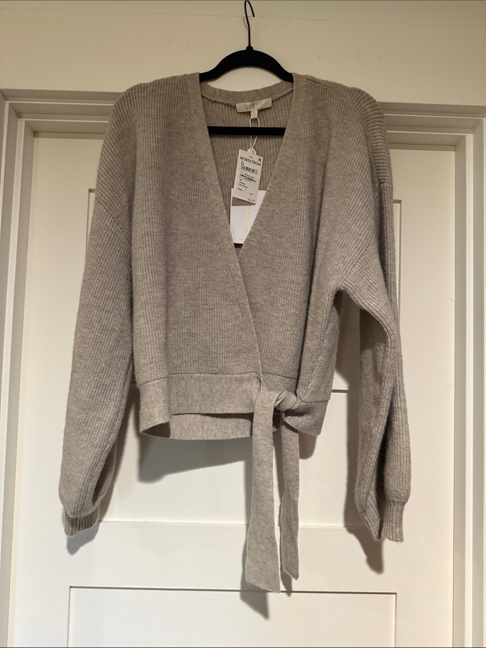 Wayf Light Gray Tie-Waist Wrap Cardigan